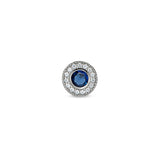 Platinum Finish Sterling Silver Micropave Round Simulated Sapphire/September Birthstone Charm 
