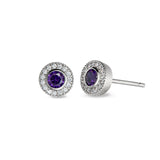 Sterling Silver Micropave Round Simulated Amethyst/February Birthstone EarBirthstone Rings 
