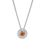 Platinum Finish Sterling Silver Round Simulated Citrine Birth Gem Pendant  on 18" Curb Chain