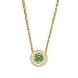 Gold micropave round simulated peridot birth gem pendant with simulated diamonds on 18 curb chain