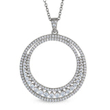 Platinum finish sterling silver micropave two row large open circle pendant with simulated diamonds on 20 chain