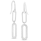 Platinum finish sterling silver micropave paper clip earrings with a single link with simulated diamonds