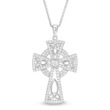 Platinum finish sterling silver micropave celtic cross pendant with simulated diamonds on 16 - 18 adjustable chain