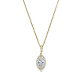 Gold vermeil sterling silver micropave marquise halo necklace with simulated diamonds on 16 - 18  adjustable cable chain