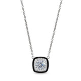 Platinum finish sterling silver necklace with thin black enamel and simulated diamonds on 16 -18 cable chain