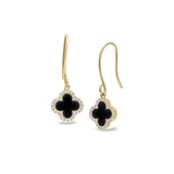 Black Enamel Clover Drop Earrings