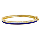 Gold vermeil sterling silver micropave hinged bangle bracelet with with navy enamel and simulated diamonds
