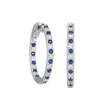 Platinum finish sterling silver micropave hoop earrings with simulated sapphires and simulated  diamonds