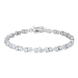 Platinum finish sterling silver two stone waves bracelet with simulated diamond  - 7.25