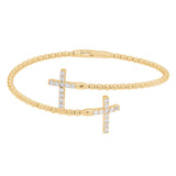 gold vermeil sterling silver double cross flexible bracelet with simulated diamonds