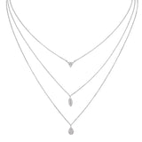 Platinum finish sterling silver necklace with simulated diamonds triangle, oval and tear drop on 16 - 18 adjustable chain