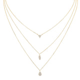 Gold vermeil sterling silver necklace with simulated diamonds triangle, oval and tear drop on 16 - 18 adjustable chain
