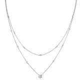 Platinum finish sterling silver necklace simulated diamonds and 1 solitaire prong set simulated diamond on 16 18 adjustable