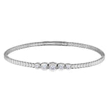 platinum finish sterling silver flexible bracelet with 5 graduated  bezel set simulated diamonds