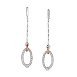 Gold vermeil finish and rose gold vermeil sterling micropave single chain open oval drop earrings with simulated diamonds