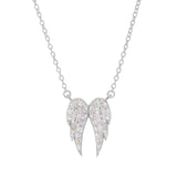 Platinum finish sterling silver angel wings necklace with simulated diamonds on 16-18 adjustable chain