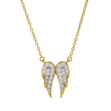 Gold vermeil and gold vermeil finish sterling silver angel wings necklace with simulated diamonds on 16-18 adjustable chain