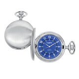 Rhodium Finish Large Satined Pocket Watch Blue/White