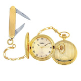 Gold Finish Large Engraved Watch Gold/Date & Plain Knife & Chain Set