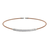 Rose Gold Finish Sterling Silver Single Cable Cuff Bracelet with Rhodium Finish Double Row Simulated Diamonds