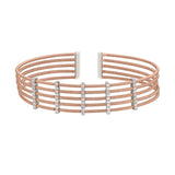 Rose Gold Finish Sterling Silver Multi Cable Cuff Bracelet with Rhodium Finish Simulated Diamond Vertical Bars