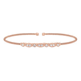 Rose gold finish sterling silver cable cuff bracelet with simulated diamond marquis & round design