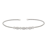 Rhodium finish sterling silver cable cuff bracelet with simulated diamond marquis & round design