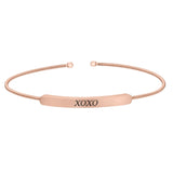 Rose gold finish sterling silver cable cuff bracelet with name plate - xoxo