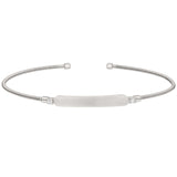 Rhodium finish sterling silver cable cuff bracelet with name plate and simulated diamond birth gems - april