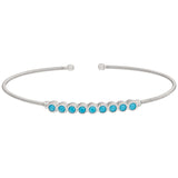 Rhodium finish sterling silver cable cuff bracelet with beaded bezel set simulated turquoise