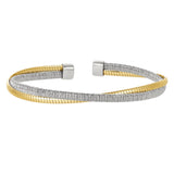 Rhodium finish sterling silver and gold finish omega twist cuff bracelet