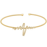 Gold finish sterling silver cable cuff heartbeat bracelet with simulated diamonds