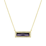 Birthstone Necklace with Rectangle Stone - February