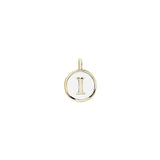 Gold Finish Sterling Silver White Enamel Initial Charm - I