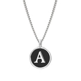 Rhodium Finish Sterling Silver Black Enamel Initial Necklace on 18" Curb Chain - A