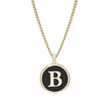 Gold Finish Sterling Silver Black Enamel Initial Necklace on 18" Curb Chain - B