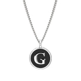 Rhodium Finish Sterling Silver Black Enamel Initial Necklace on 18" Curb Chain - G