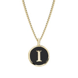 Gold Finish Sterling Silver Black Enamel Initial Necklace on 18" Curb Chain - I