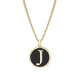 Gold Finish Sterling Silver Black Enamel Initial Necklace on 18" Curb Chain - J