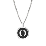 Rhodium Finish Sterling Silver Black Enamel Initial Necklace on 18" Curb Chain - O