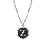 Rhodium Finish Sterling Silver Black Enamel Initial Necklace on 18" Curb Chain - Z