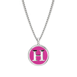 Rhodium Finish Sterling Silver Pink Enamel Initial Necklace on 18" Curb Chain - H
