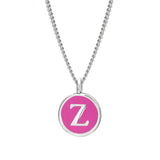 Rhodium Finish Sterling Silver Pink Enamel Initial Necklace on 18" Curb Chain - Z