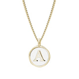 Gold Finish Sterling Silver White Enamel Initial Necklace on 18" Curb Chain - A
