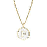 Gold Finish Sterling Silver White Enamel Initial Necklace on 18" Curb Chain - F