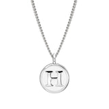 Rhodium Finish Sterling Silver White Enamel Initial Necklace on 18" Curb Chain - H