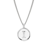 Rhodium Finish Sterling Silver White Enamel Initial Necklace on 18" Curb Chain - I