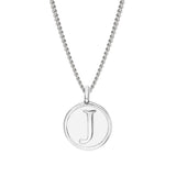 Rhodium Finish Sterling Silver White Enamel Initial Necklace on 18" Curb Chain - J