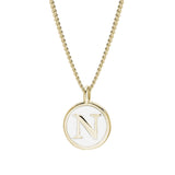 Gold Finish Sterling Silver White Enamel Initial Necklace on 18" Curb Chain - N