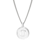 Rhodium Finish Sterling Silver White Enamel Initial Necklace on 18" Curb Chain - O